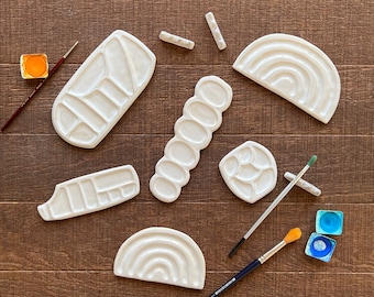 Paletas de pintura de gres hechas a mano, juego de paleta y portapinceles, bandeja para joyas de gres, paleta de pintura de cerámica, regalo para artistas