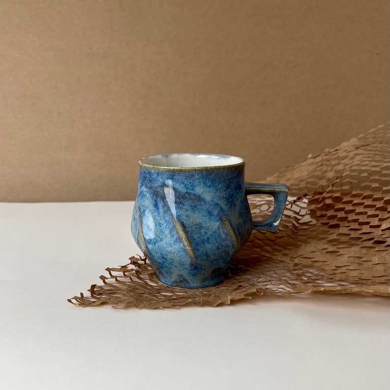 Handmade Porcelain Mug with Handle, Microwave Safe Coffee Cup, Handmade Pottery Mug, Studio Pottery Mug, Unique Handmade Mug Blue
