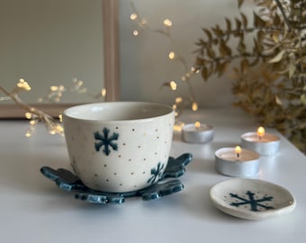 Handmade Christmas Mug with Handle, Rudolph Reindeer Mug, Mistletoe Mug, Snowflake Mug