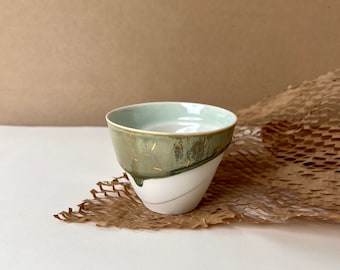 Handmade Porcelain Coffee Cup With Real Gold Details, Handmade Pottery Mug, Studio Pottery Mug, Unique Coffee Mug, Translucent Porcelain Cup