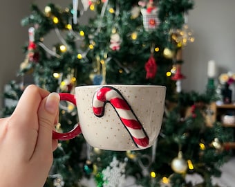 Handmade Christmas Mug with Handle, Rudolph Reindeer Mug, Mistletoe Mug, Snowflake Mug