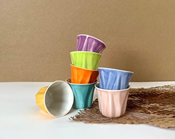 Porcelain Handmade Double Espresso Cup, Gift For Coffee Lover, Coffee Tumbler, Minimalist Porcelain Cup, Colourful Espresso Cups