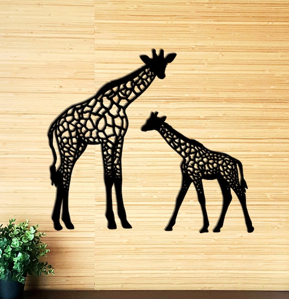 Two Giraffes Wall Art Giraffe Wall Decor Wooden Wall Decor Etsy