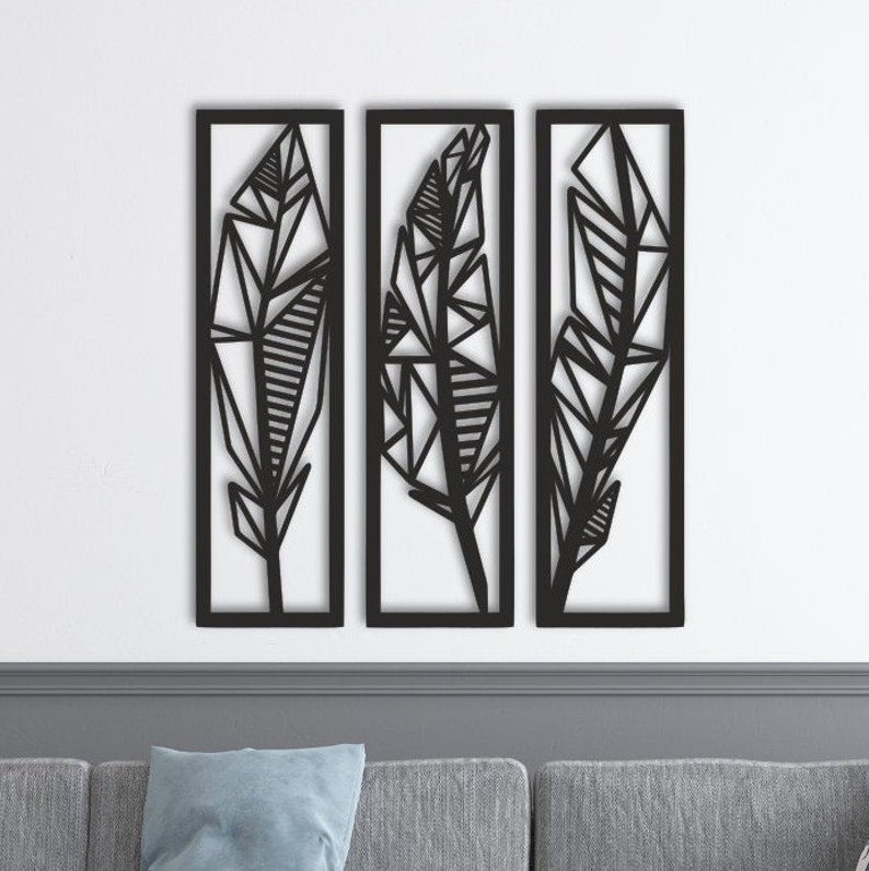Feather Wall Decor Feather Wall Panels 3 Pcs. Wood Etsy