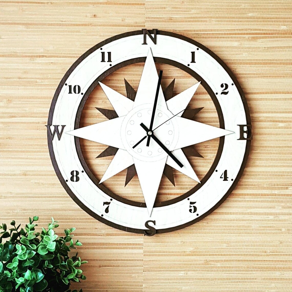 Wooden Compass Wall Clock Compass Clock Wall Clock Wall Etsy
