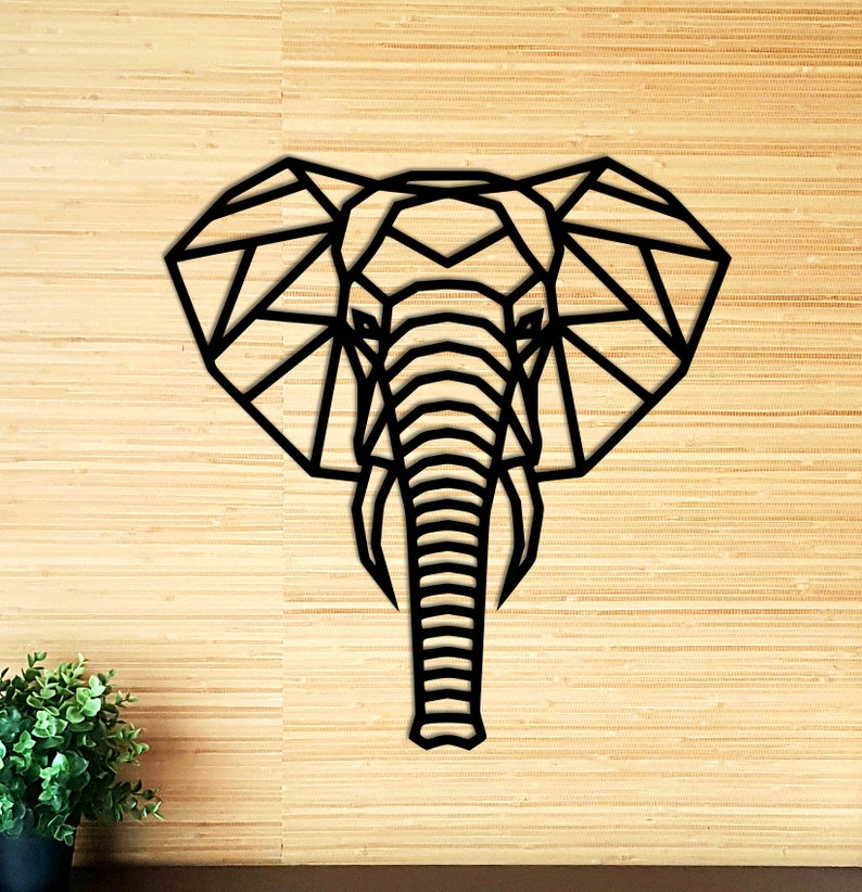 Geometric Elephant Head Wall Decor Wooden Animal Decor Etsy