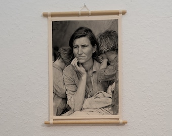 Wall hanging fabric picture Migrant Mother Dorothea Lange vintage wall decor canvas scroll banner retro decor feminism photography office room design
