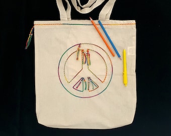 Cotton shoulder bag with peace symbol – Handmade fabric bag – Eco-friendly tote bag – Peace Bag