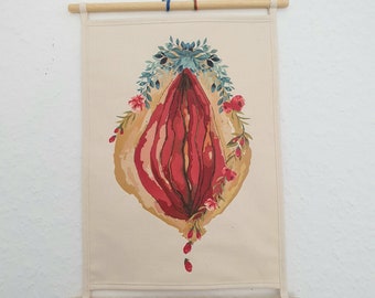 Feminist Vulva Art Wall Decor | Handmade Cotton Fabric Picture | Uterus Illustration | Gift for Her | Home & Office Decor