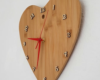 Gift for lovers, wooden heart wall clock, romantic gift, wooden heart clock, heart-shaped wall clock, love is time, wall decoration, room decoration, home decor