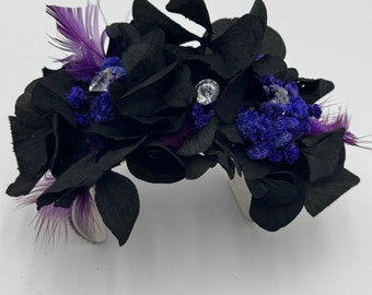 Elegant Black & Purple Corsage and Boutonniere Set - Real Preserved Flowers, Prom or Wedding Accessories