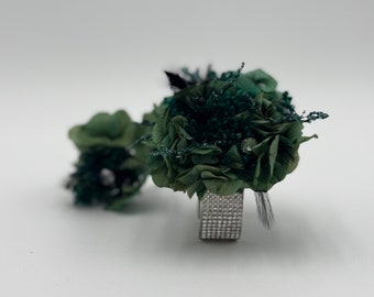 Custom Green Preserved Flower Corsage and Boutonniere Set - Modern Design - Great Accessory for Prom or Weddings