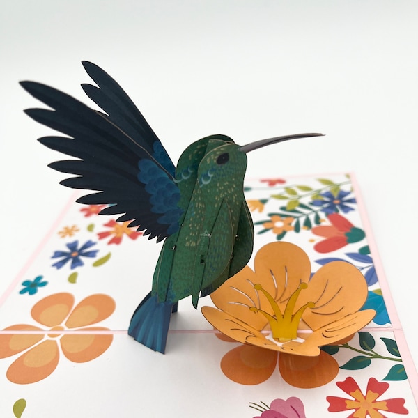 Fluttering Hummingbird Pop Up Card - Ideal for Birthday, Anniversary, Just Because, Mother's Day, Father's Day or Any Occasion