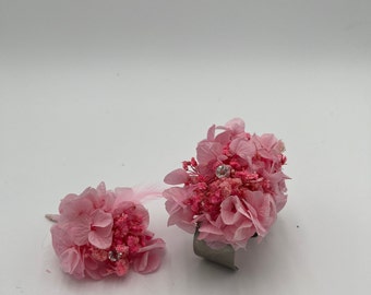 Real Preserved Flowers Corsage and Boutonniere Set - Light Pink, Custom Handmade, Prom & Wedding Accessories