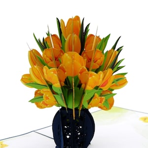 Tulips in Vase 3D Pop-Up Card for Birthday, Anniversary, Just Because, Mother&#39;s Day, Valentine’s Day or Any Occasion