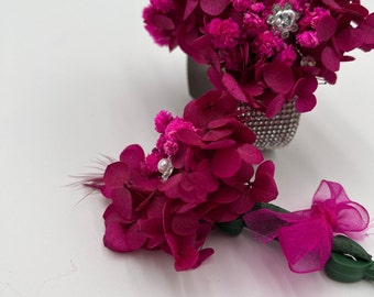 Vibrant Hot Pink Corsage and Boutonniere Set - Modern Design for Prom or Wedding