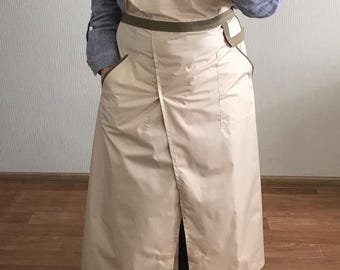 Potter&#39;s long apron/ Working apron with pockets/Beige split-leg apron/ Apron-trousers/ Artist&#39;s, workshop apron