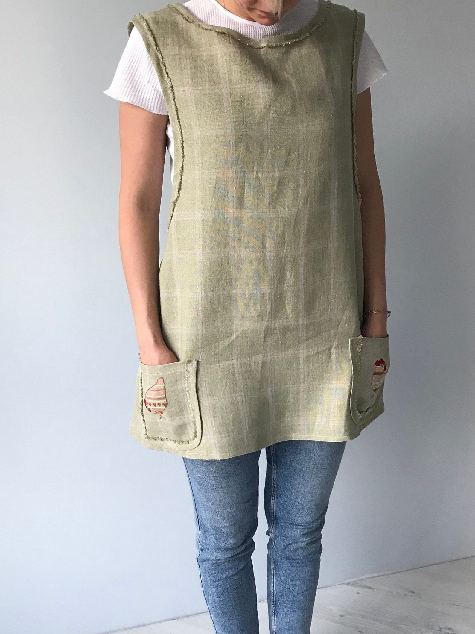 Linen pinafore dress with embroidery Etsy