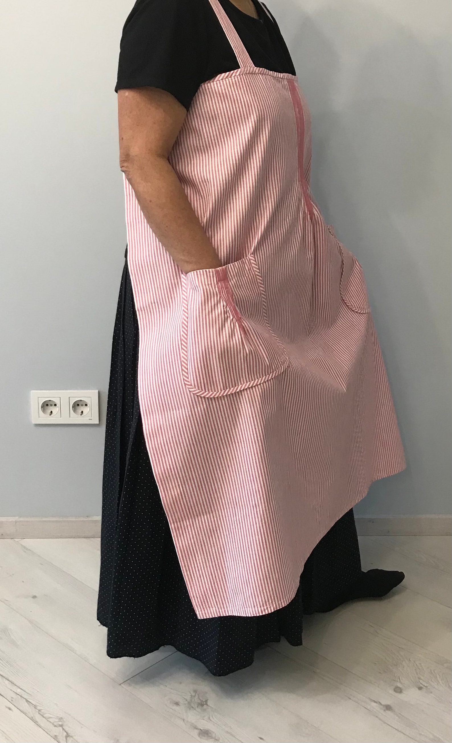 Cute Retro Cotton Apron / Pink Striped Long Apron / Womens Etsy