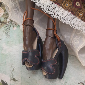 Popovy Sisters Dolls Shoes • From dark blue leather •ART BJD 1:4 with ballet feet • Leather BJD high heels shoes for modern fashionable look