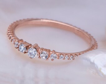 Timeless Rose Gold Diamond Wedding Band - Minimalist, Full Round Design,Mother’s Day Gift,Gift For Mom