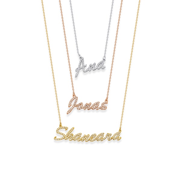 14K gouden naam ketting/diamanten naam ketting/gouden naam ketting/gepersonaliseerde naam ketting/Moederdag cadeau/cadeau voor oma