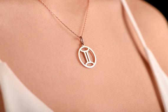 14K Solid Gold Gemini Zodiac Symbol Necklace rose Gold Gemini Zodiac Necklace dainty Gemini Zodiac Sign Charm Chain christmas Gift Necklace Etsy