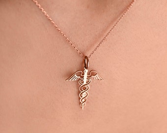 Elegant Gold Caduceus Necklace - Necklace For Perfect  Medical Professionals, Symbol of Healing and Medicine,Mother's Day Gift,Gift For Mom