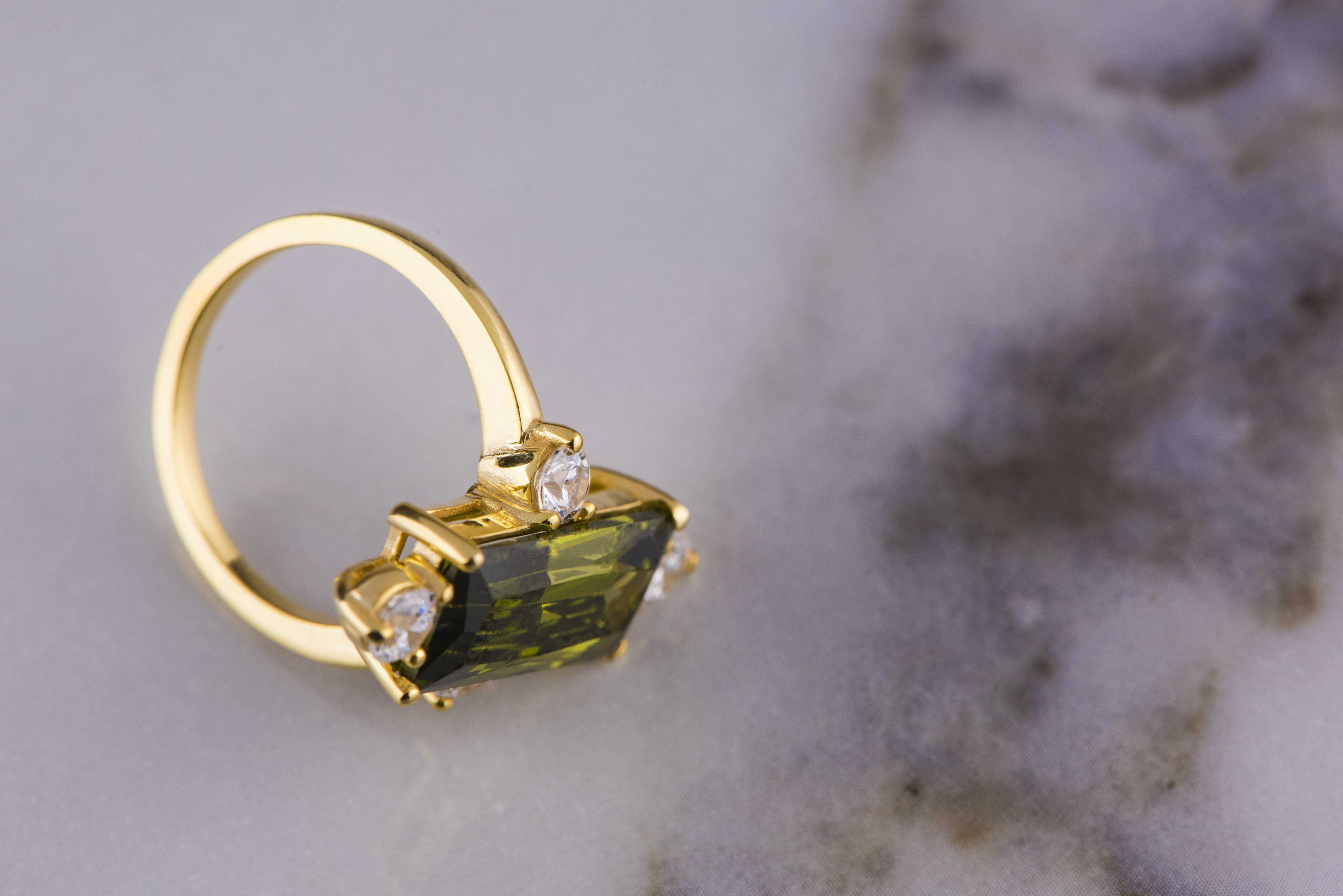 14K Solid Gold Peridot Long Baguette Diamond Anniversary Ring | Etsy