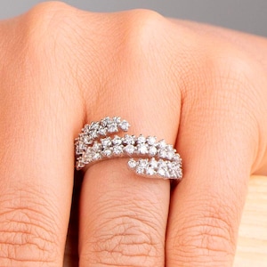 18K White Gold Natural Diamond Cluster Wrap Ring - Luxury Statement Wedding Anniversary Engagement Jewelry