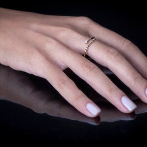 Minimalist Diamond Ring Handcrafted Overlap Open Bezel Design in 14K Rose Gold-Mothers Day Gift,Gift for Mom image 3