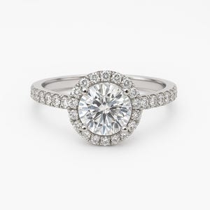 Eleganter Moissanit-Halo-Ring aus massivem Weißgold – funkelnd mit Stil – Weihnachtsgeschenk