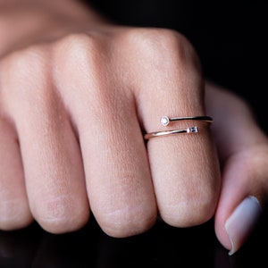 Minimalist Diamond Ring Handcrafted Overlap Open Bezel Design in 14K Rose Gold-Mothers Day Gift,Gift for Mom image 1