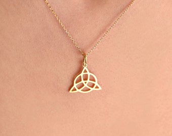 TRIQUETRA Celtic Symbol Necklace /14K Yellow Gold Triquetra Pendant/Dainty Triple Knot Charm Necklace For Mother's Day Gift,Gift For Mom