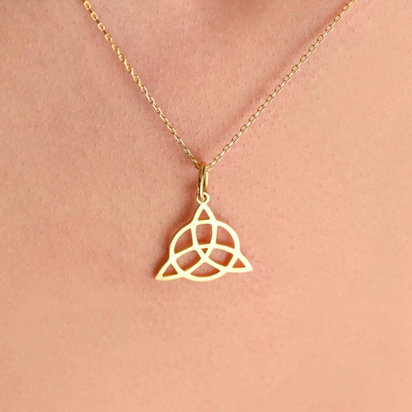 TRIQUETRA Celtic Symbol Necklace /14K Yellow Gold Triquetra Pendant/Dainty Triple Knot Charm Necklace For Mother's Day Gift,Gift For Mom