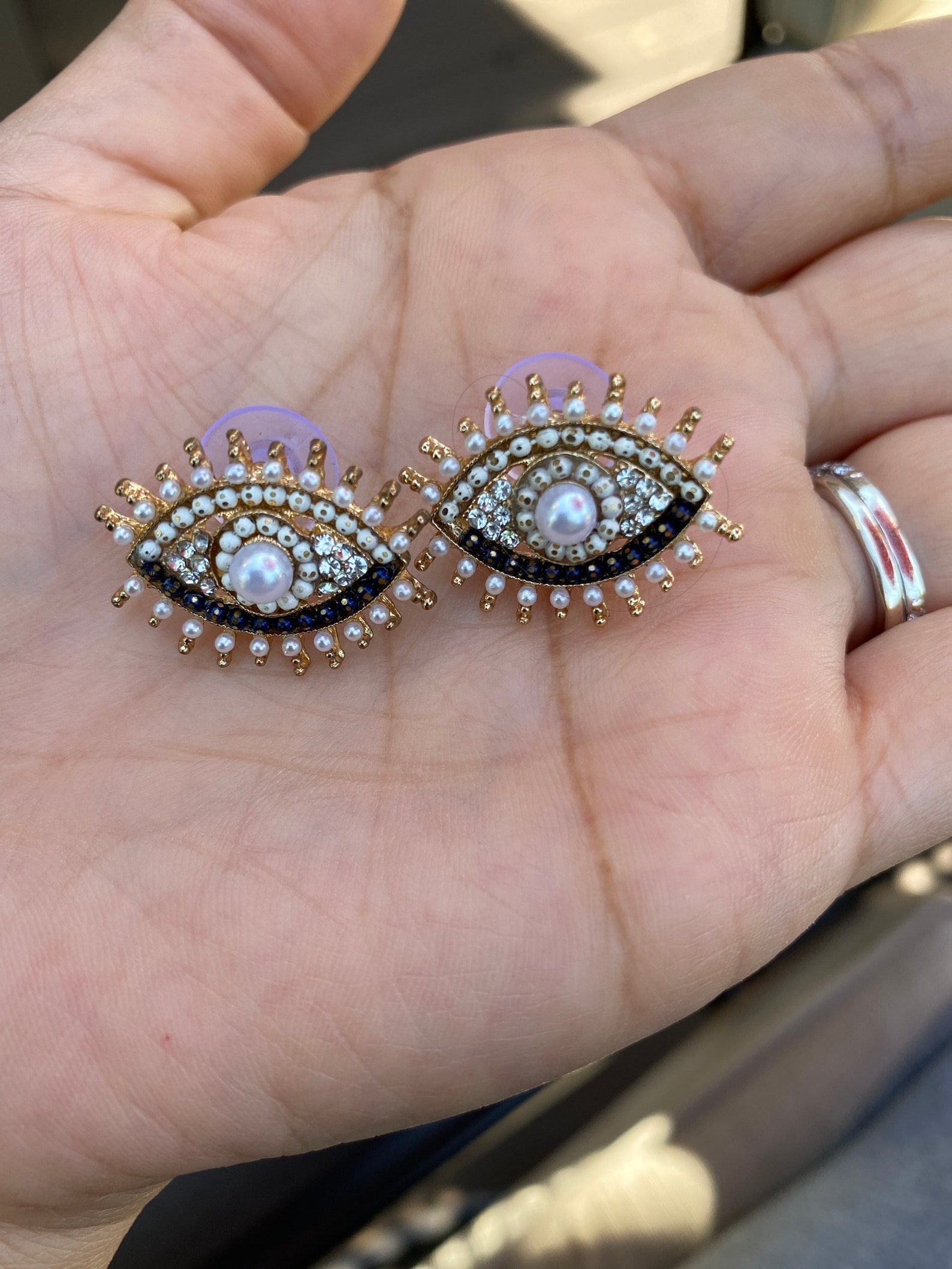 Rhinestone Evil Eye Earrings Etsy