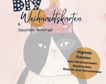 DIY süße Weihnachtskarten und Anhänger Motive zum Herunterladen und Basteln | Weihnachtskarten und Weihnachtsanhänger | PNG 300 DPI