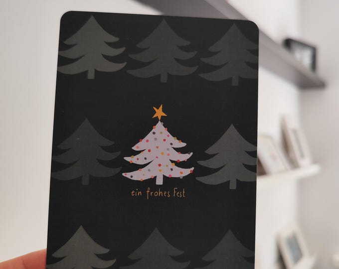 Glitzer Weihnachtskarte ein frohes Fest | Grußkarte mit Weihnachtsbäumen | handgezeichnete Karte | Weihnachtsgrußkarte | Karte mit Glitzer