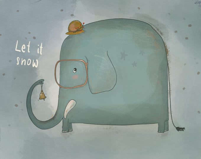 Glitzer Weihnachtskarte Schnee | Grußkarte mit Elefant| handgezeichnete Karte | süße Weihnachtsgrußkarte | Karte mit Glitzer für Freundinnen