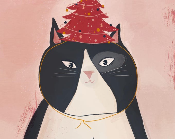 Glitzer Weihnachtskarte merry christmas | Grußkarte mit Katzenmotiv| handgezeichnete Karten | Weihnachtsgrußkarten | Glitzer Karten