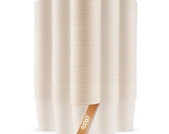 FOOGO Green Disposable Paper Coffee Cups, FSC® Certified, Fully Compostable, Strong Single-Wall White Paper Cups, Takeaway Coffee Cups