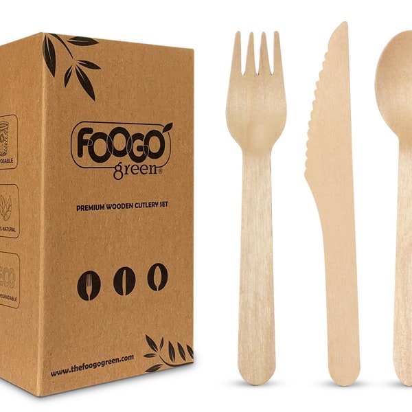 75pcs Disposable Wooden Cutlery set | 25x forks, 25x spoons, 25x knives | Eco friendly | Picnic, BBQ, Wedding & Party