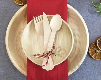 250pcs Disposable Palm Leaf Plates and Cutlery Set Like Wooden