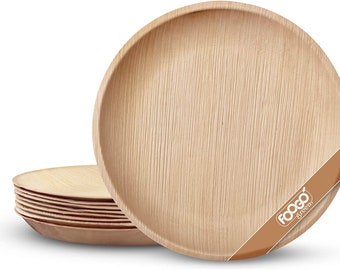 FOOGO Green Disposable Palm Leaf Plates 10"(25cm) Large Round Eco Friendly Biodegradable Compostable Wooden Paper Plates Picnic Party Plates