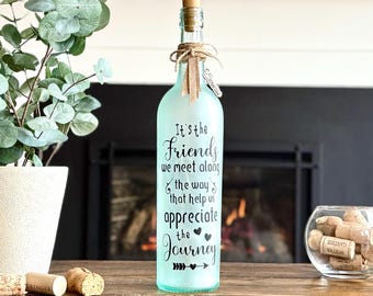 Lighted Wine Bottle, Home Bar Decor, 50th Birthday Gift for Best Friends, Friendship Gift for Birthday Female, Ride or Die Friend Gift for W