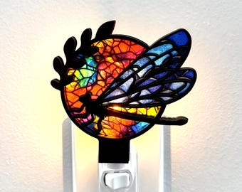 Dragonfly Night Light Plug In, Memorial Light with Dragonfly, Colorful Nightlights for Adult Bedroom, Dragonfly Decor for Bathroom, Garden l