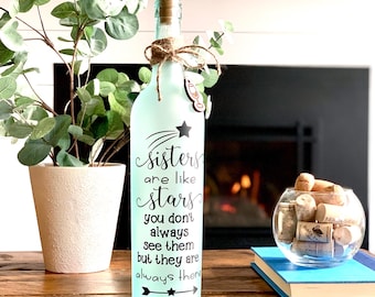 Sisters are like Stars Lighted Wine Bottle, Sister Birthday Gift from Sister, Wine Bar Decor, Long Distance Gift For Sister In Law, Moving A
