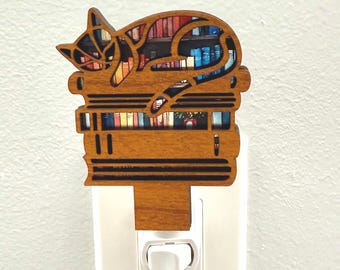 Cats and Books Night Light, Plug in Nightlight Cats,Birthday Gift for Cat Lover, Cat Lover Gift for Girls, Cat Home Decor, Cat Lady Gift