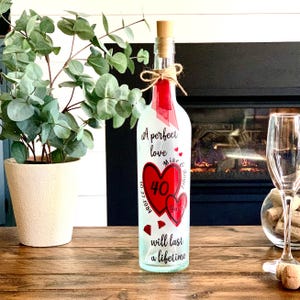 Lighted Wine Bottle, A perfect love will last a lifetime, 40th Wedding Anniversary Gift for Couples, Ruby Anniversary Decorations, for frien