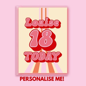 Carte personnalisée 18e anniversaire - Carte 18e anniversaire - Carte 18e anniversaire rétro pour elle - Dix-huit - Carte 18 ans - Joyeux 18e anniversaire pour fille - 18 ans